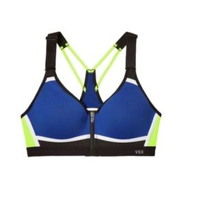 VSX Blue and Yellow Sports Bra with Front Zipper Closure